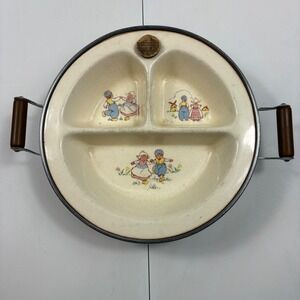 Vintage Excello Baby‎ Warming Dish Dutch Children Divided Plate MCM